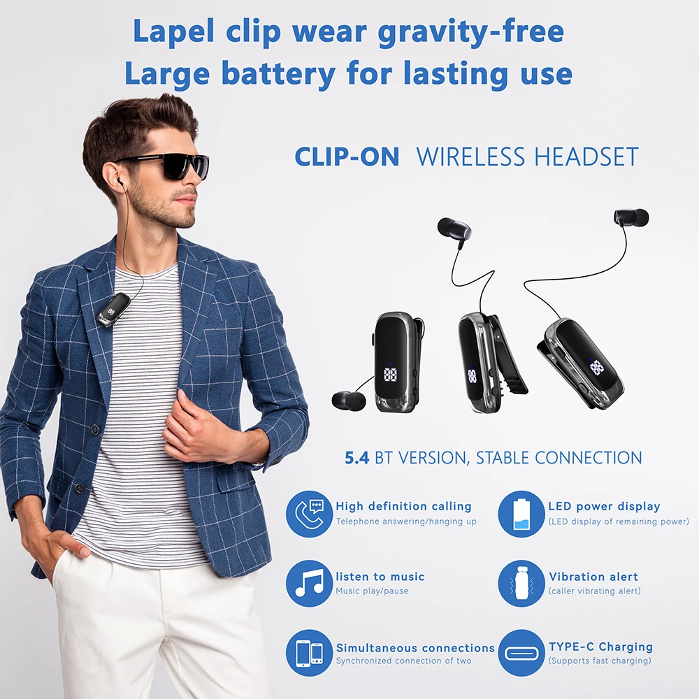 Mini Portable Bluetooth Wireless Headphones BT5.4 In-Ear Headset Wear Clip Hands Free Earphones Lotus Ears With Wire Type c