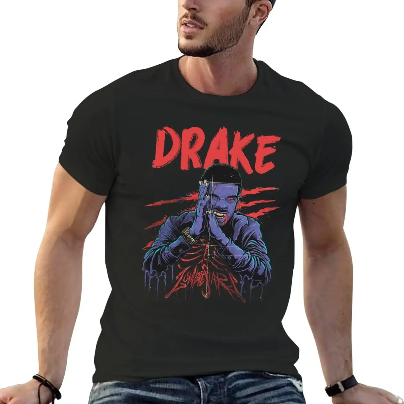 

New DRAKE RAP MUSIC ZOMBIE HIP HOP USA T-Shirt korean fashion animal print shirt for boys T-shirt short mens vintage t shirts