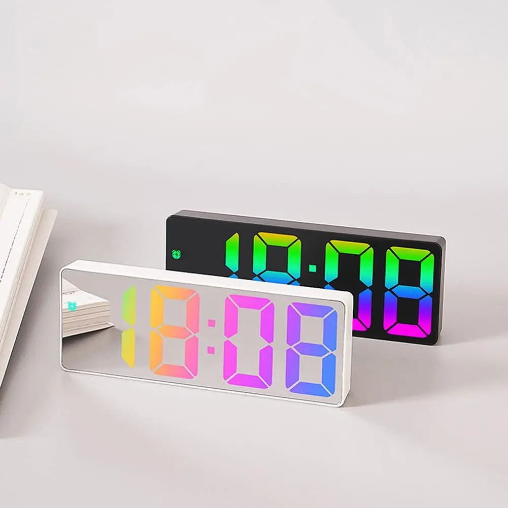 LED Digital Alarm Clock Display Time Date Temperature Snooze Desktop Table Clock Night Mode 12/24H Colorful LED Clock