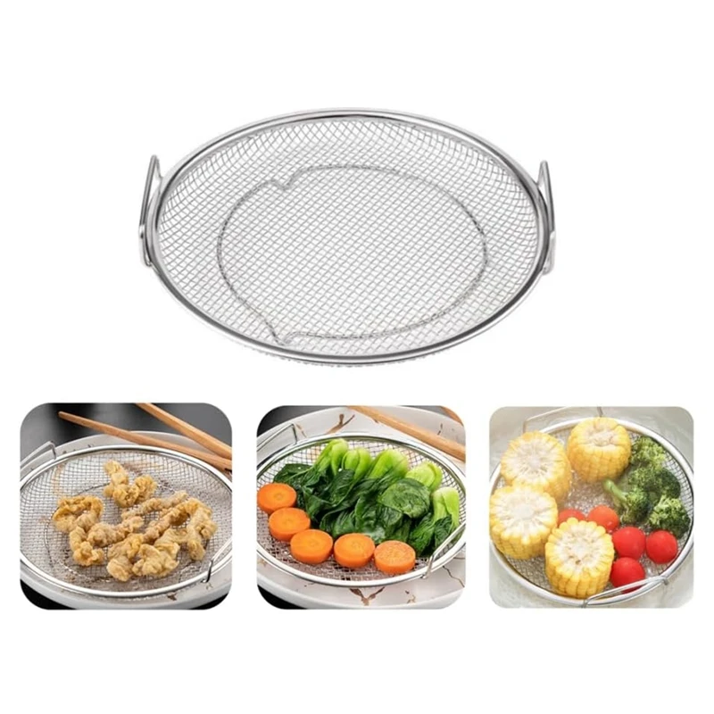 Pantalla de filtro de residuos de aceite de acero inoxidable para freír, artefacto de drenaje de aceite de oreja, placa de pantalla de filtro, pollo frito, plata, 2 piezas