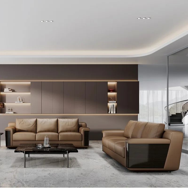 Office High End Designer 1+3 Leather Sofa Set Upholstered Living Room Modular Sofa Luxury Three Seat Couch With Leather Arm