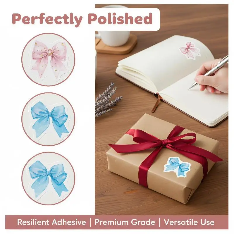500Pcs/roll Bow Pattern Stickers Packaging Stickers Teacher School Reward Sticker Diary Scrapbook Laptop Stationery Decor Decal