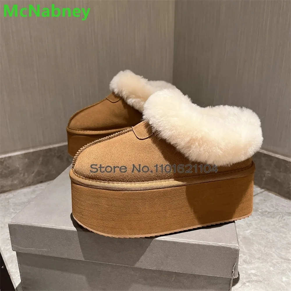 Stivali da neve in pelliccia con plateau con suola spessa per donna Design di lusso 2024 nuove scarpe invernali calde e solide alla caviglia Slip-on