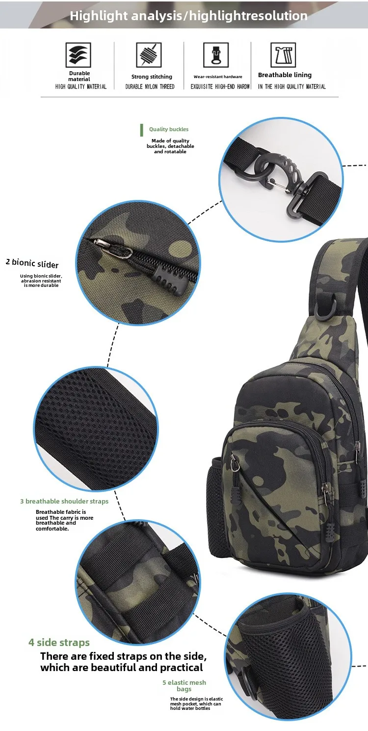 Men's Camouflage Premium Crossbody Bag Multi Functional Large Capacity Leisure Outdoor Sports Waterproof Chest Bag  Mens Bag