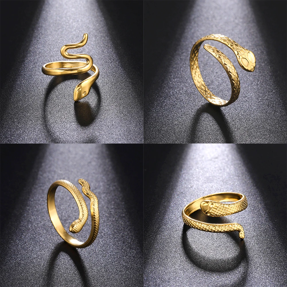 Fashion Snake Rings for Women Gold Silver Color Stainless Steel Open Ring 2022 New Trend Jewelry Party Gift