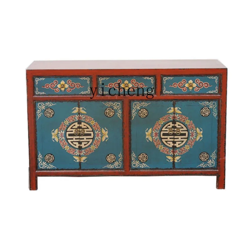 XL Vintage Sideboard Cabinet Painted All Solid Wood Storage Cabinet Cupboard Distressed Furniture Decoration Cabinet