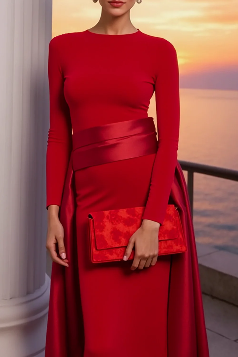 Wysokiej jakości, szyta na miarę sukienka damska z dekoltem okrągłym, długości do kostek, z długimi rękawami, o kroju litery A, idealna na sesje urodzinowe, luksusowa suknia wieczorowa.