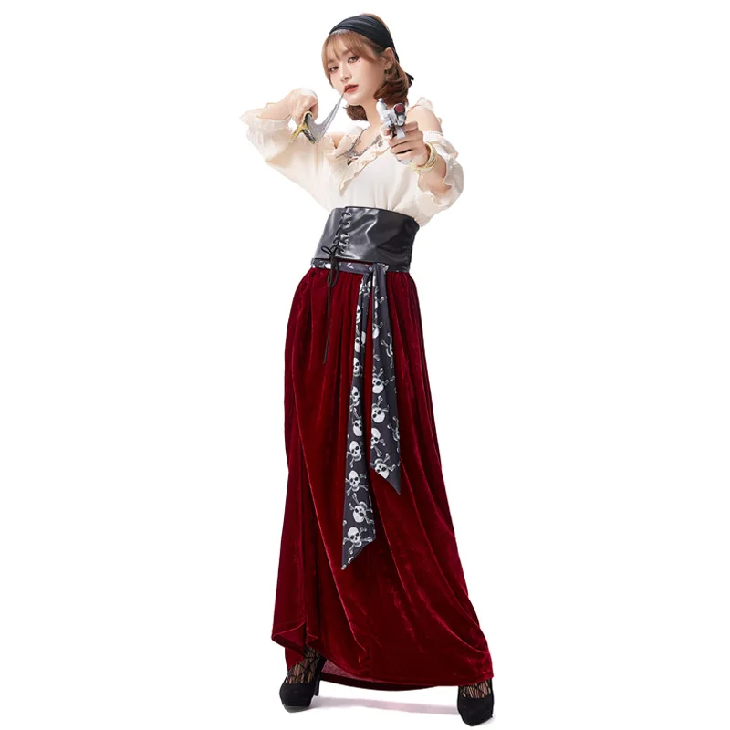

loween Adult Cosplay Pirate Costume Set Women's Long Skirt Pirate Outfit Playland Role-plang Faion Ladies' Clothing