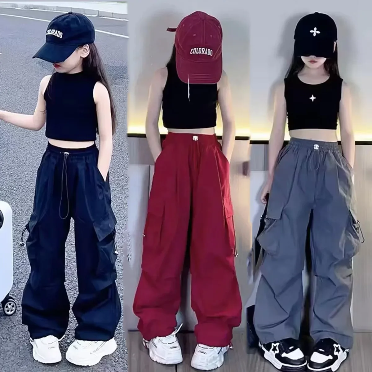

Girls Cargo Pants 5-14 Years Spring Fashion Children Loose Trousers Autumn Kids New Style Wide-leg Pants Girl Casual Clothing