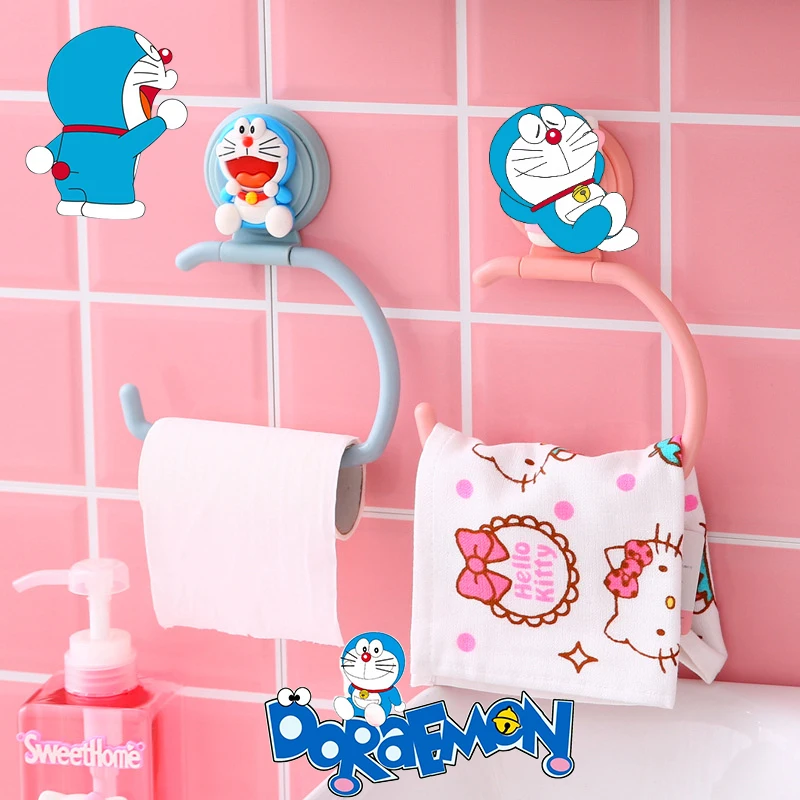 Doraemon Bathroom Hanging Towel Rack No Punch Single Rod Cartoon Bathroom Paper Towel Holder Wall Hanging Kitchen Rag Rack Hooks