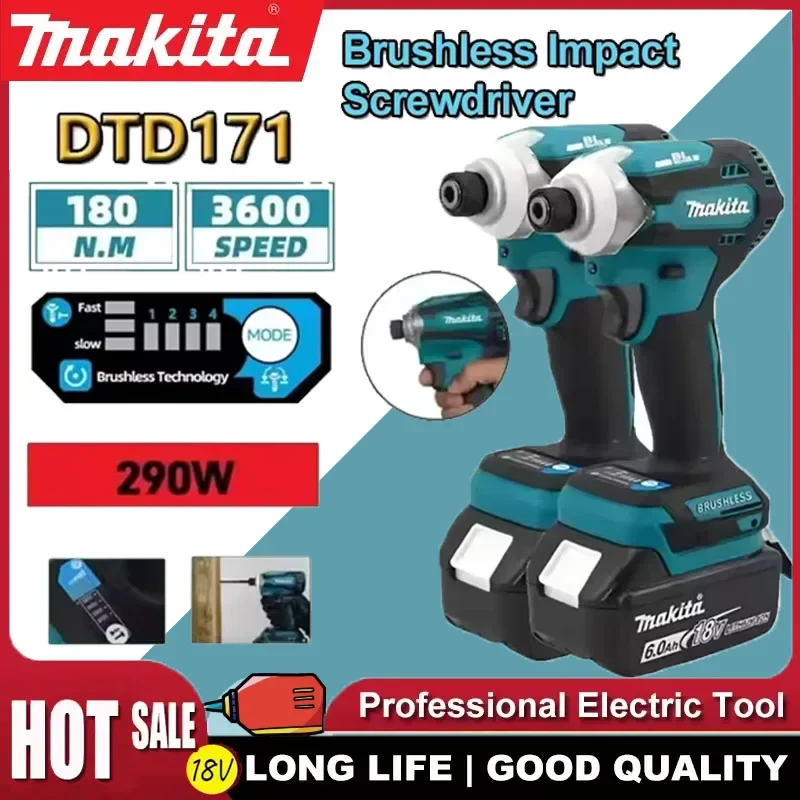 

Аккумуляторный ударный шуруповерт Makita DTD171 с бесщеточным двигателем, 18В, без АКБ и ЗУ, только инструмент