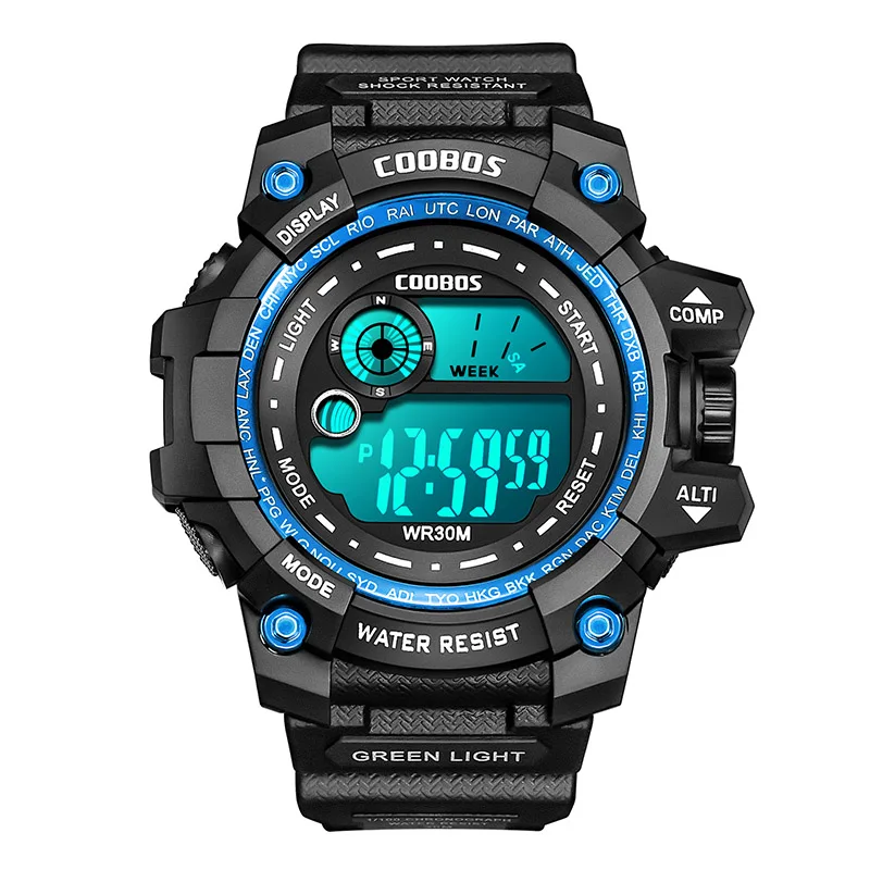 Hoge kwaliteit sport kinderen jongens horloges waterdicht led cool lichtgevend digitaal horloge heren alarm stopwatch weekweergave klokken nieuw