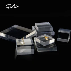 Clear Acrylic Square Sheet Stamping Block Cosmetics Display Stand Pad Photography Props Ornaments Rings Necklace Jewelry Holder