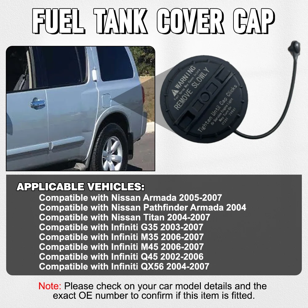 Fuel Tank Gas Cap Filler WithTether for Nissan Armada Titan 2005-2007 Infiniti M35 Q45 QX56 2004-2007 G35 M45 06-07 17251-AR201