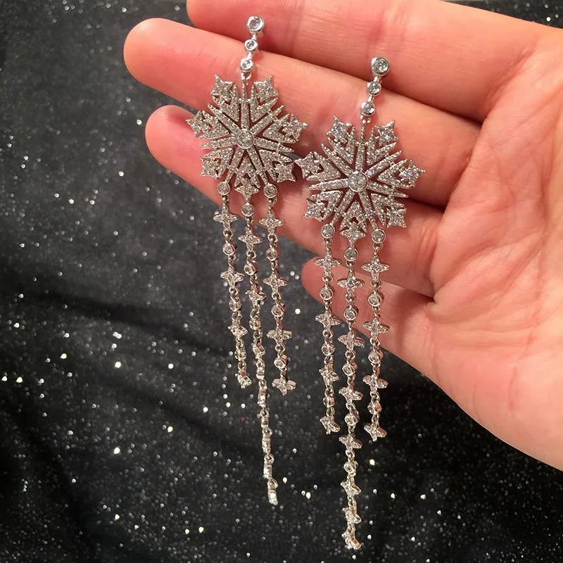 Love Snowflake Long Tassels Earring For Women Wedding Party Indian Dubai Bridal Jewelry Boucle D'oreille Femme Gift
