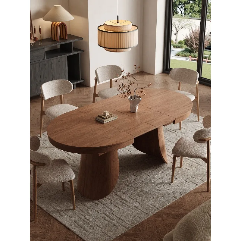 Variable round table household high-end sense retractable solid wood small apartment living room dining table