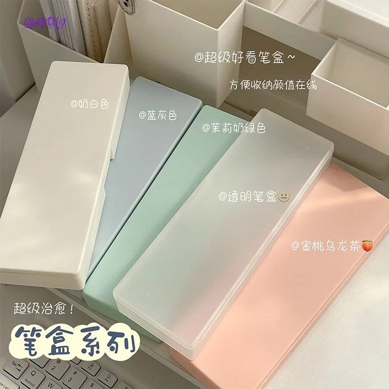 Kawaii translucent Pencil Bags Plastic Large Capacity Pen Box Pencil Case Stationery Holder material escolar