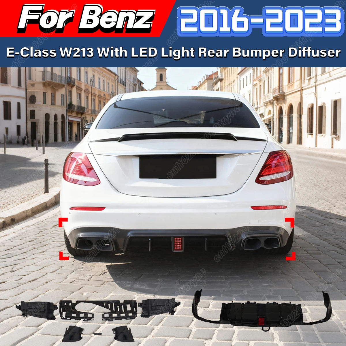For Mercedes Benz E Class W213 AMG E63 2016 2017 2018 2019 2020 Car Rear Bumper Brabus Style Diffuser Lip Splitter Body Kit