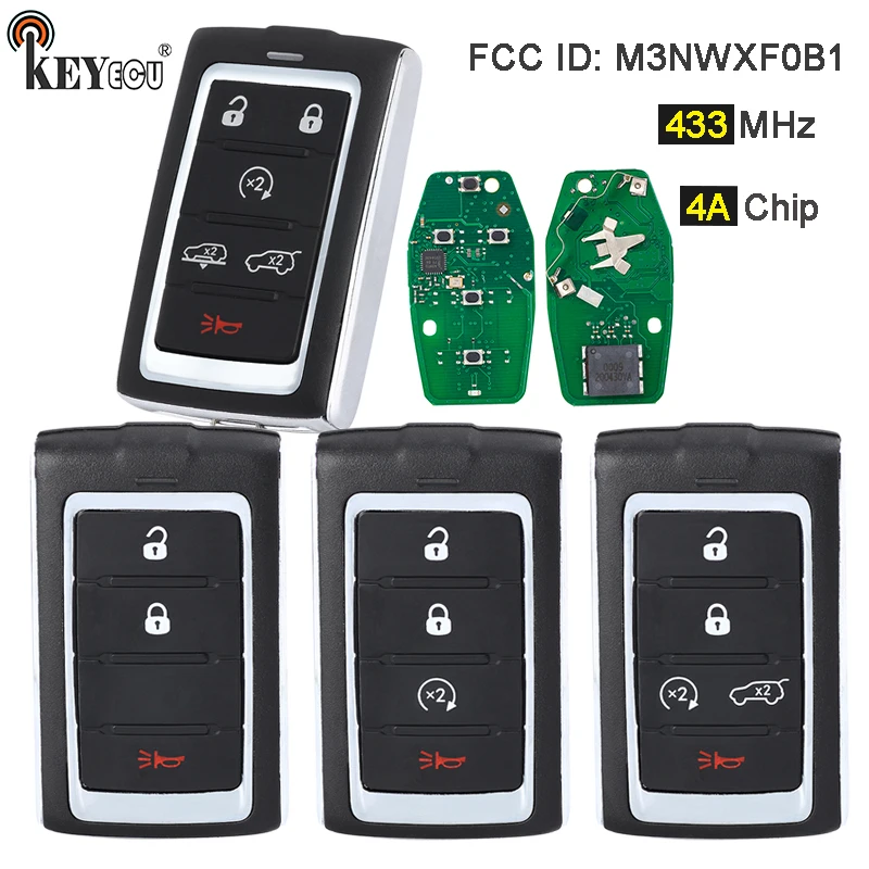 

KEYECU 433MHz 4A FCC ID: M3NWXF0B1 / M3NWXFOB1 Keyless Go Smart Remote Key Fob for Jeep Wagoneer Grand Cherokee 2021 2022