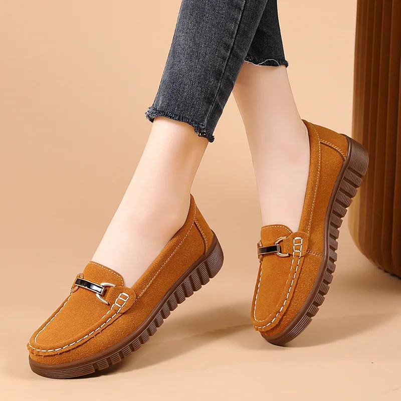 Fall 2024 Suede Leather Soft Bottom Slip-on Loafers Women's Low-Cut Lightweight Loafers Women's Single-Layer Shoes Moccasin