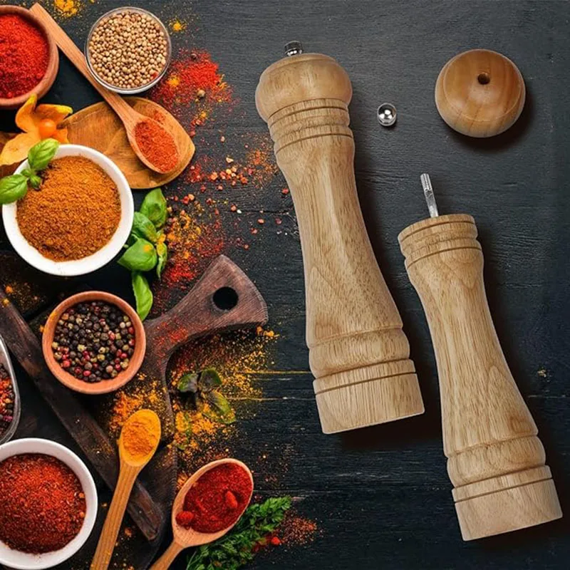 Salt and Pepper Grinder Wooden Refillable Pepper Durable Adjustable Coarseness Convenient for Cooking Serving and Grilling