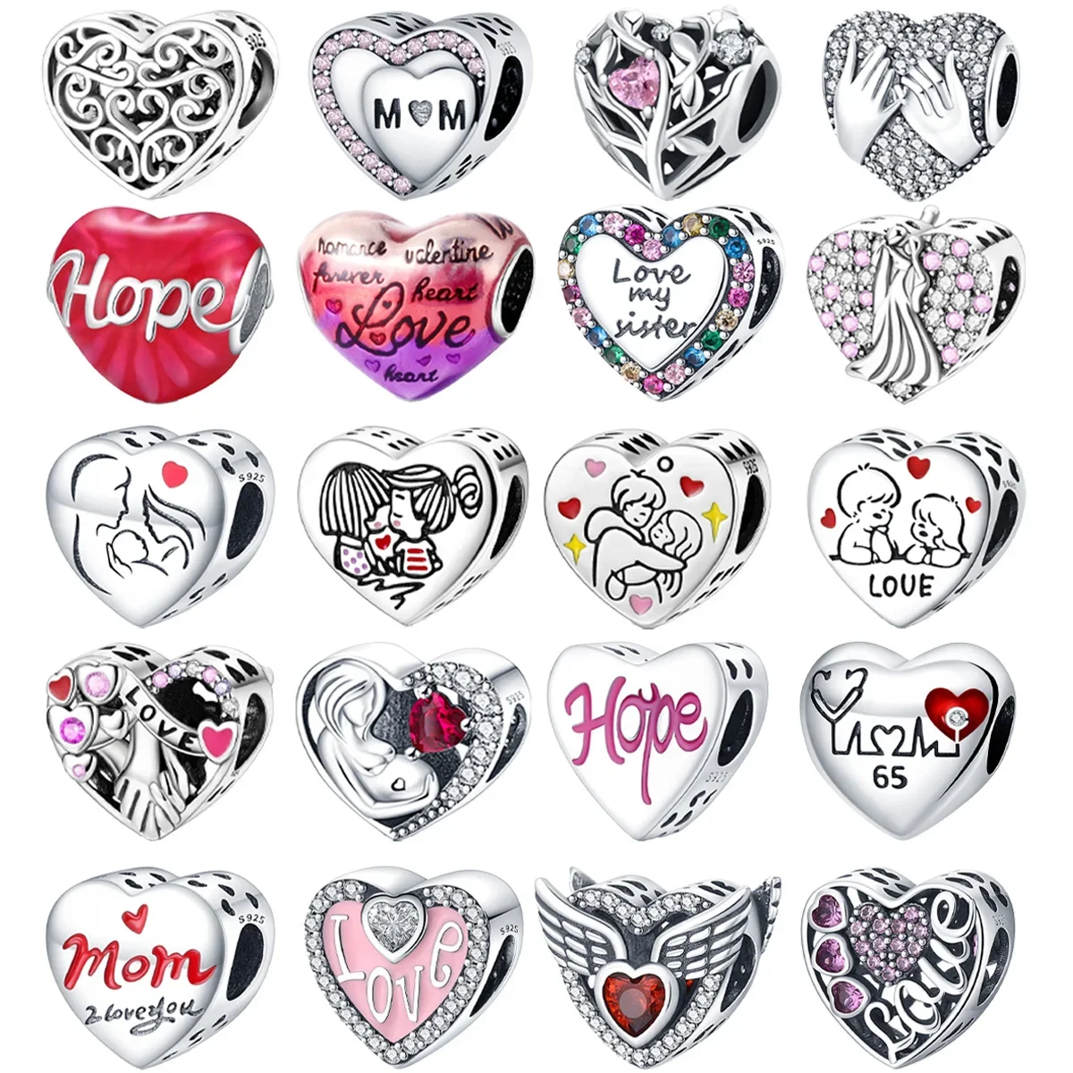 

Original 925 Charms Sterling Silver Heart Mother Love Hope Wings Beads for Pandora DIY Bracelet Ladies Jewelry Gift