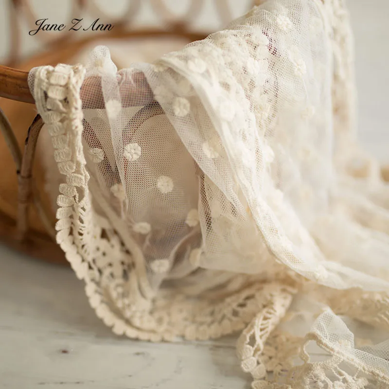 Beige embroidered lace hanging yarn newborn photography props baby  photo wrap pad decoration