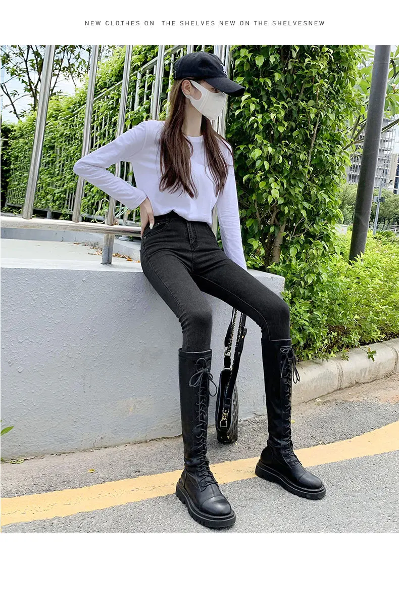 2022 autumn new women's little pencil and velvet jeans