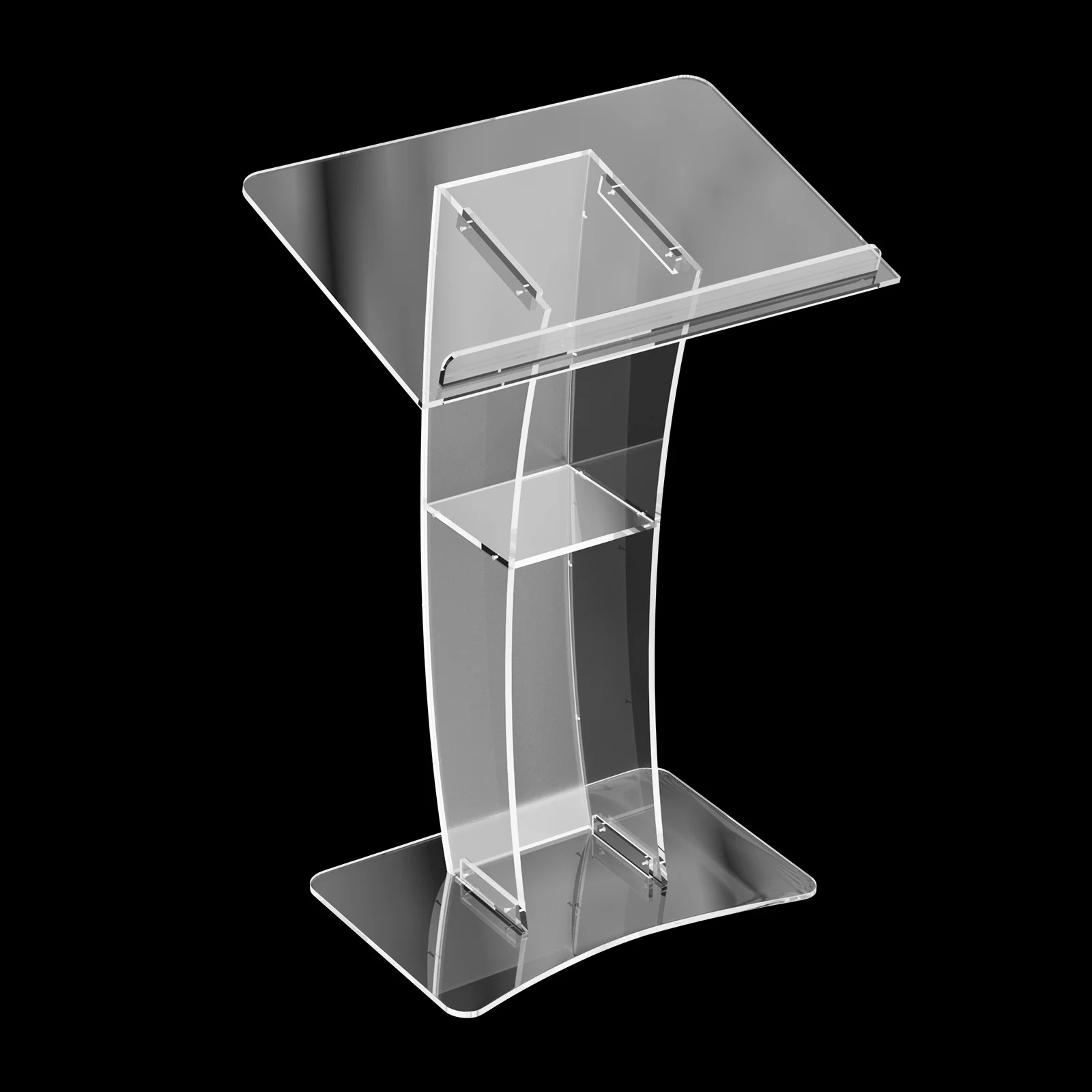 Podium, Acrylic Lectern, Transparent Arc Speaker Stand, Stable Structure, Wide Base 19.68x13.77in, Conference Presentation Stage