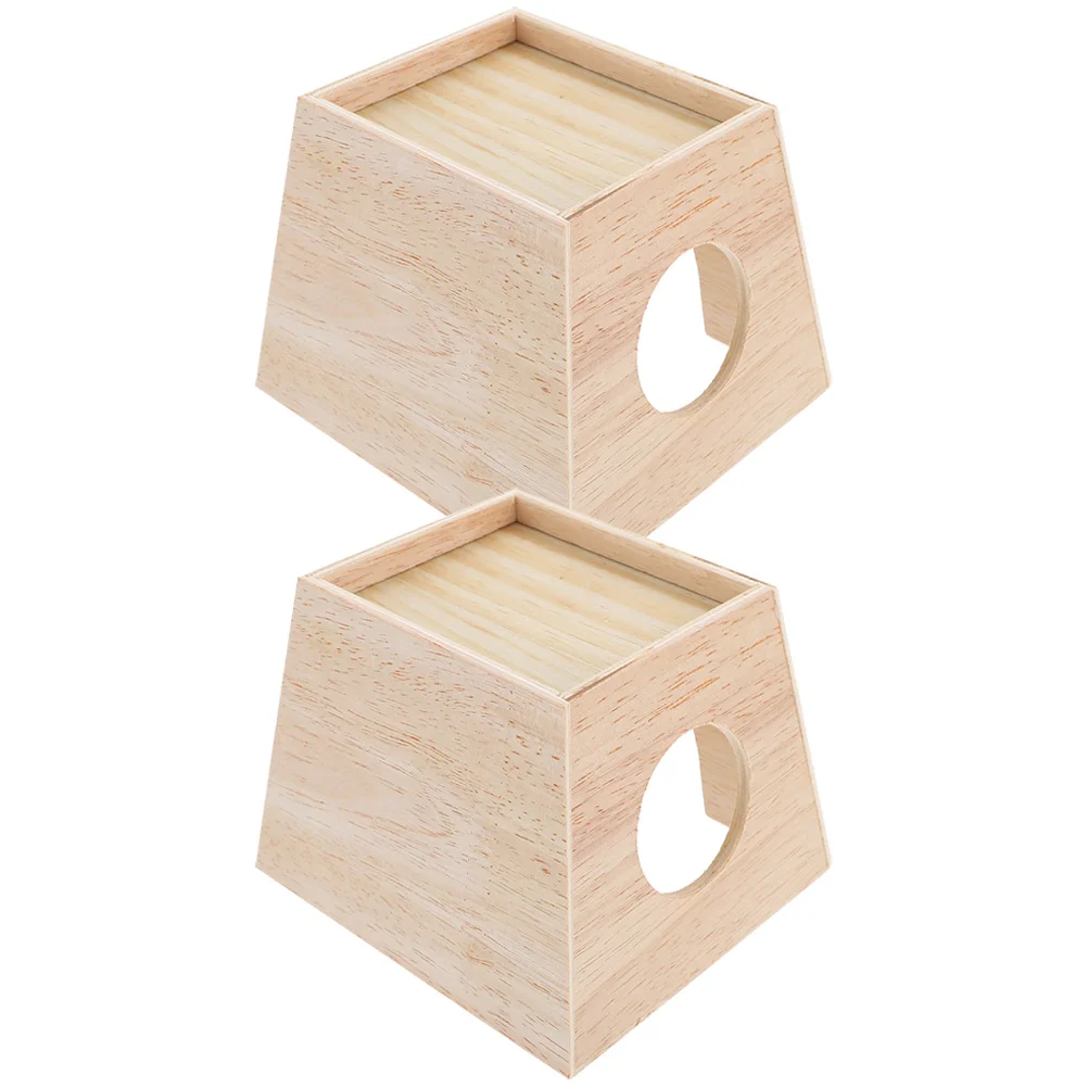 2 Pcs Chicken Coop Boxes Hatch Log Cabin Hamster Small Pet Warm Nest Large Wood Wooden Hideout