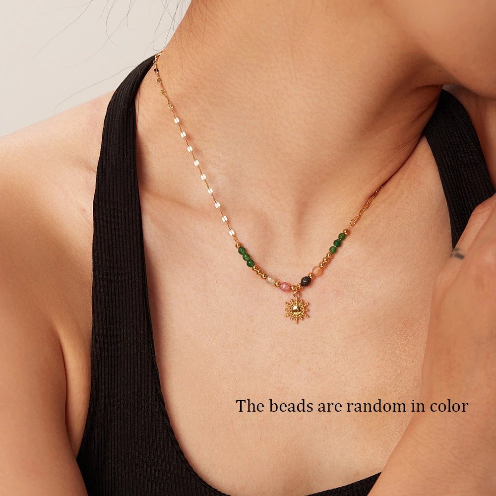 Fashion Trend Natural Stone Necklace Gold Color Stainless Steel Ball Pendant Necklace Party Anniversary Jewelry Gifts 2024 New