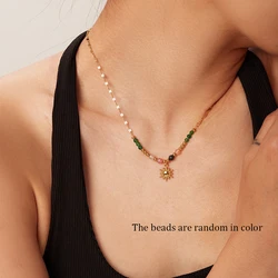 Fashion Trend Natural Stone Necklace Gold Color Stainless Steel Ball Pendant Necklace Party Anniversary Jewelry Gifts 2024 New