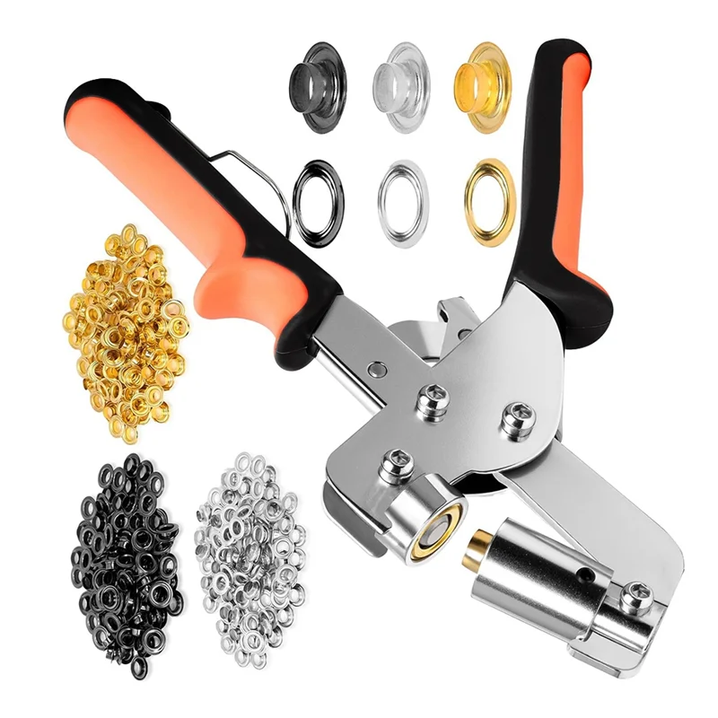 ชุดเครื่องมือ ABJI-Grommet พร้อมห่วงยางโลหะ 300 ชิ้น - คีมห่วงยางขนาด 3/8 นิ้วสำหรับงานหนัก