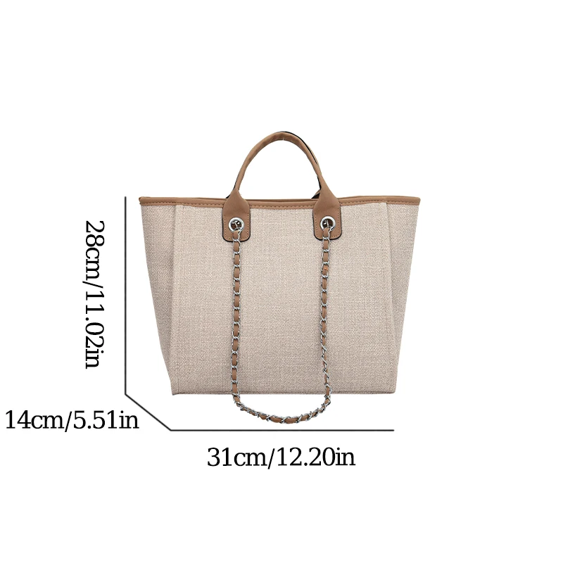 New Fashion Simple Canvas Material Chain Bag Large Capacity Chain Zipper Women\'s Shoulder Bag Tote Bag For Commuter Shopping