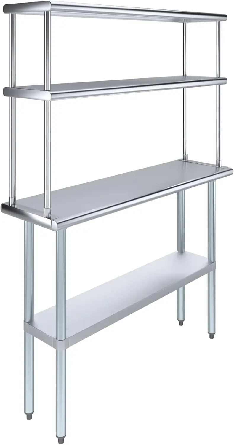 | Metal Kitchen Prep Table & Shelving Combo | NSF (Stainless Steel Table with Double Overshelves, 48