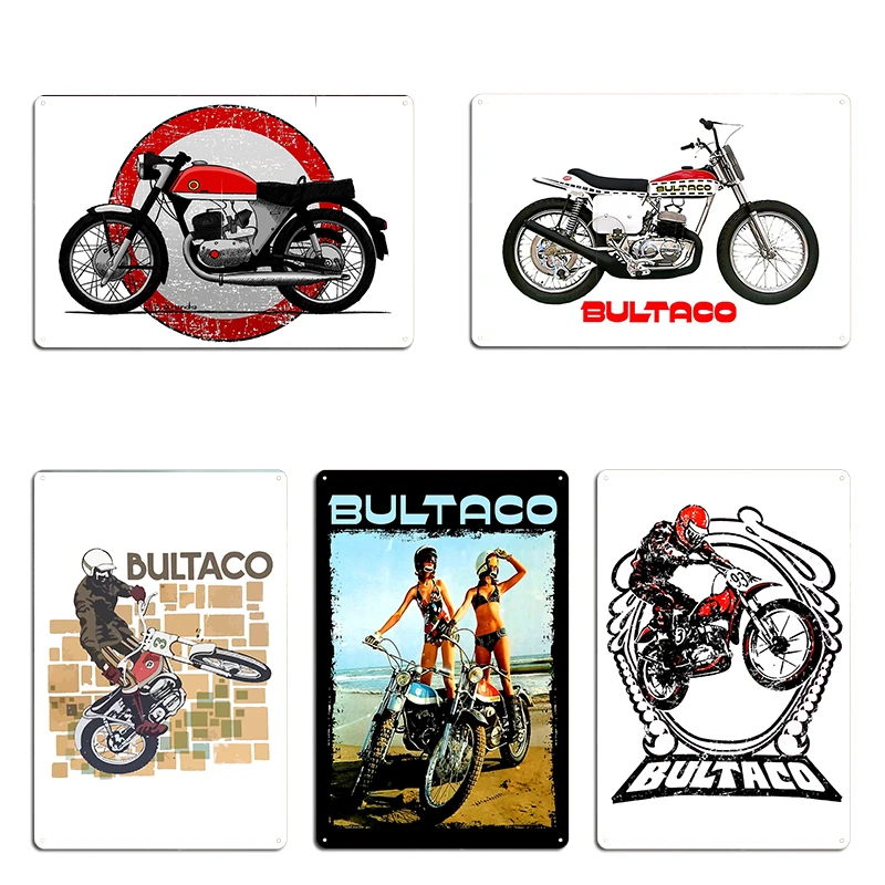 Bultaco Bultaco Motorcycle Bultaco Moto Rider Saltando En Acción Camiseta Metal Cinema Pub Garage Wall Decor Tin Sign Posters