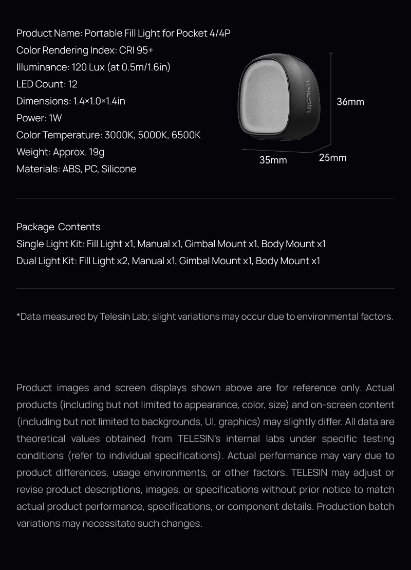 TELESIN Magnetisches Mini-Schnellwechsel-Fülllicht Selfie-Licht für DJI OSMO Pocket 4 4p Mini Schnellwechsel Tragbares Fülllicht – Detail 12