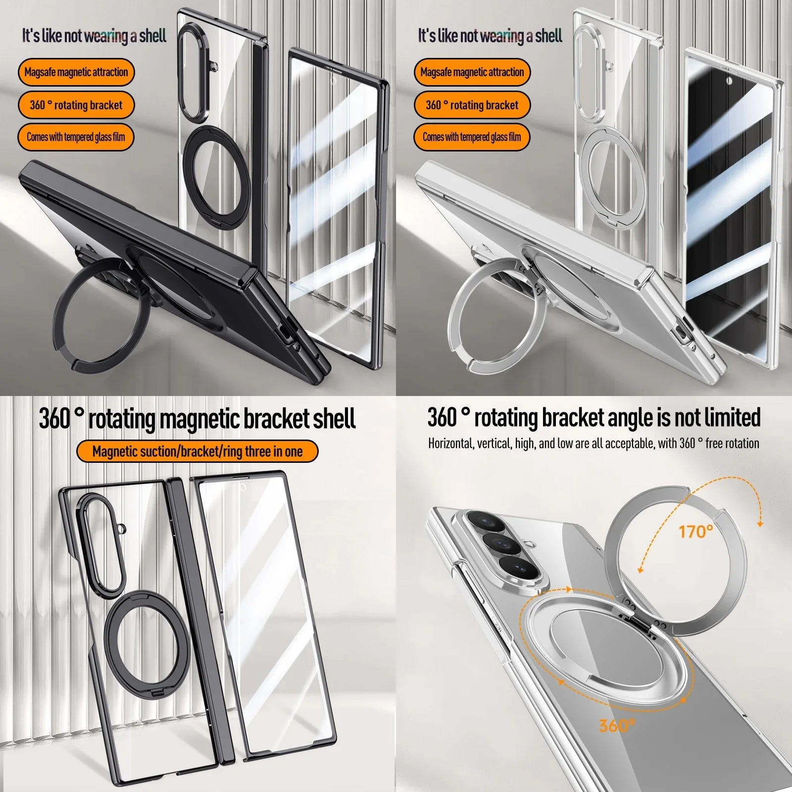 For Samsung Galaxy Z Fold 8 Ultra 5G Case Electroplated Hinge Rotating Bracket Magnetic Wireless Charging With Mirror Film Cover