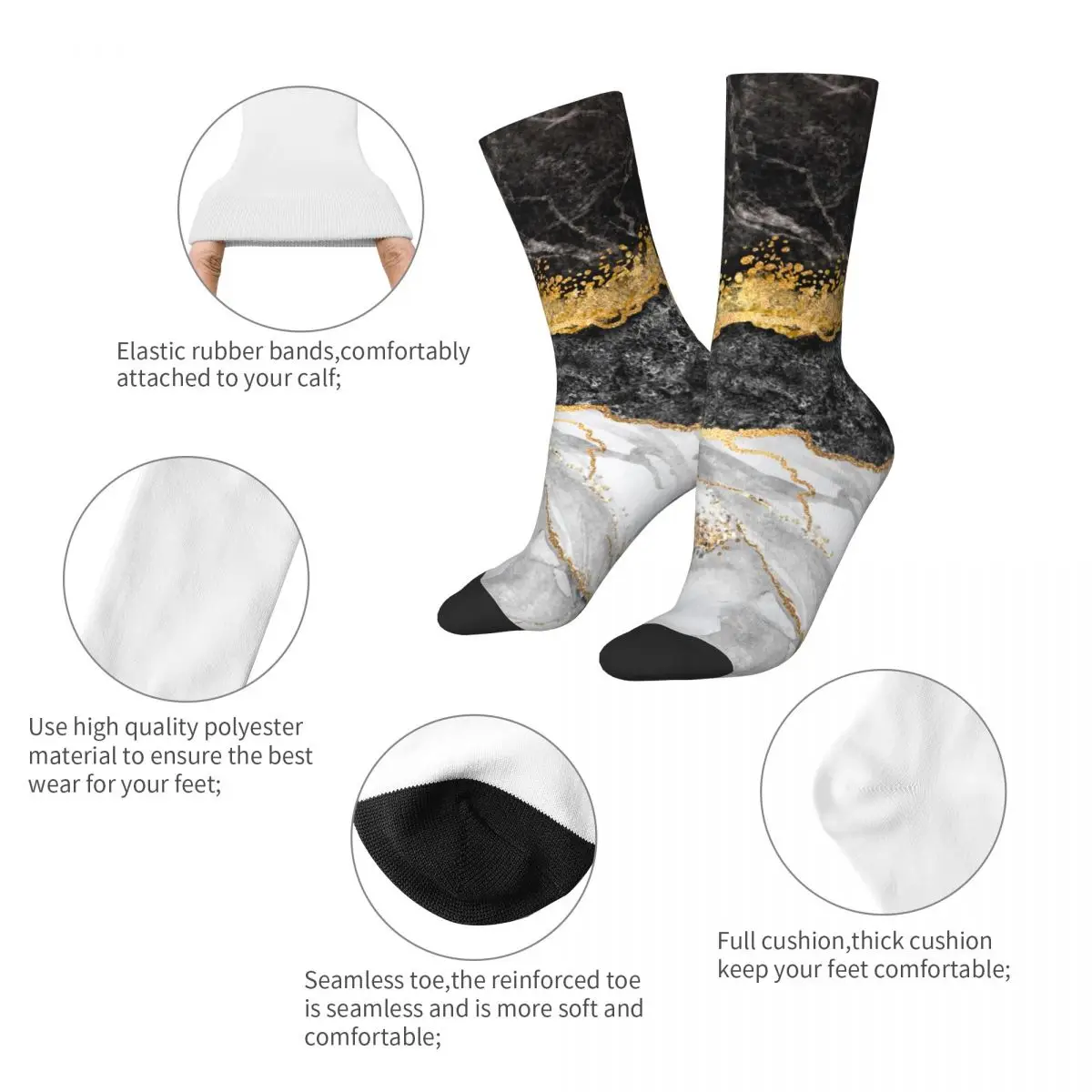 New Men's Socks Casual Black Marble With Gold Pretty Sock Polyester Sport Women's Stockings Spring Summer Autumn Winter