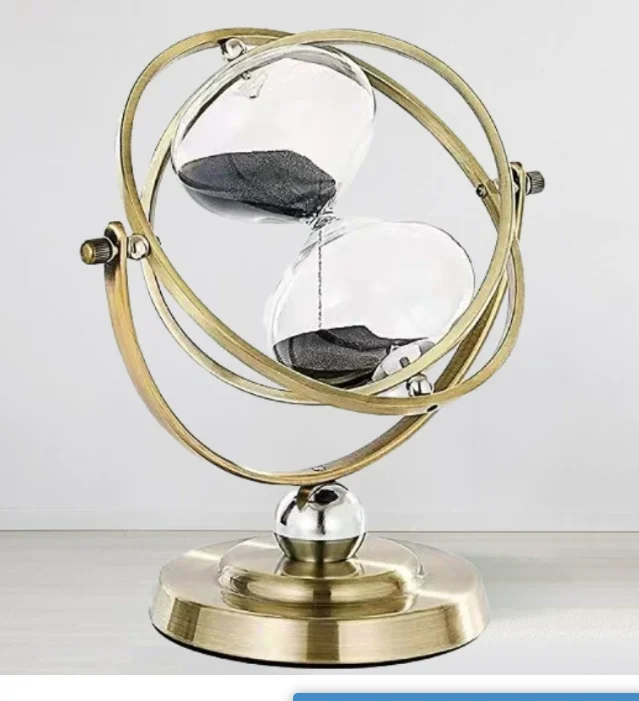 

Golden metal frame hourglass: 15/30 minutes, white sand decorative clock ornament