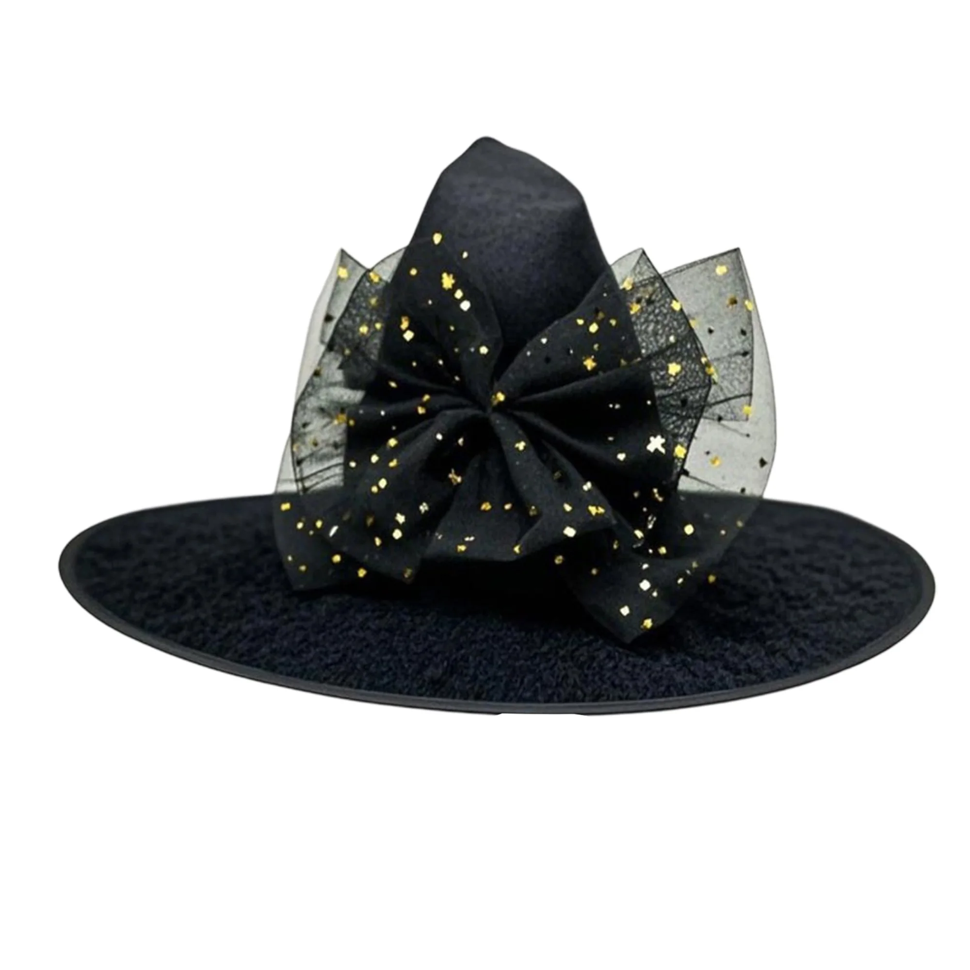 قبعة ساحرة مخملية سوداء مع قمر فضي ونجوم مطرزة للهالوين إكسسوار لحفلات تنكرية للنساء