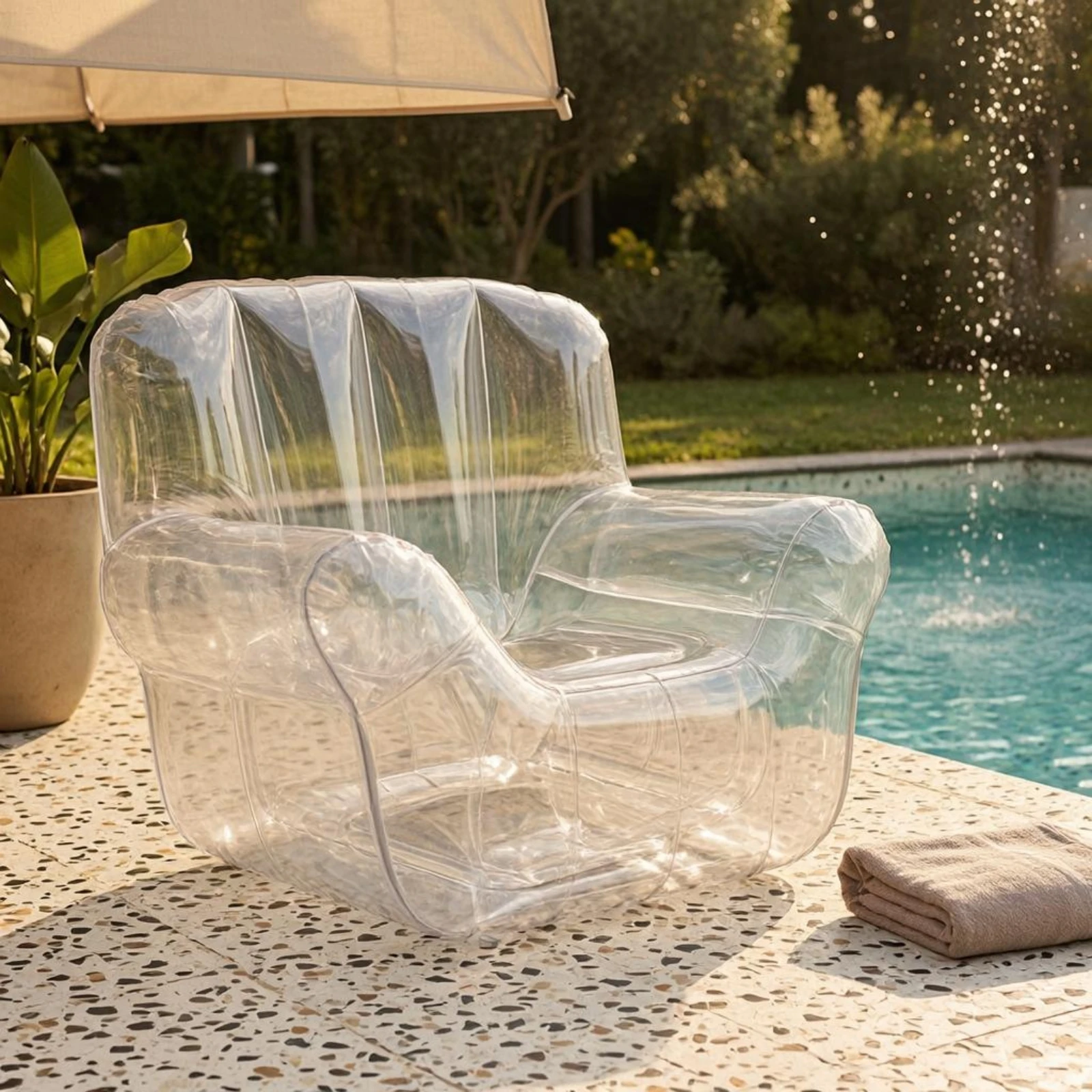 Transparent Lounge Chair Broad Armrests Inflatable Lounge Chair Inflate Sofa Seat Lightweight for Indoor