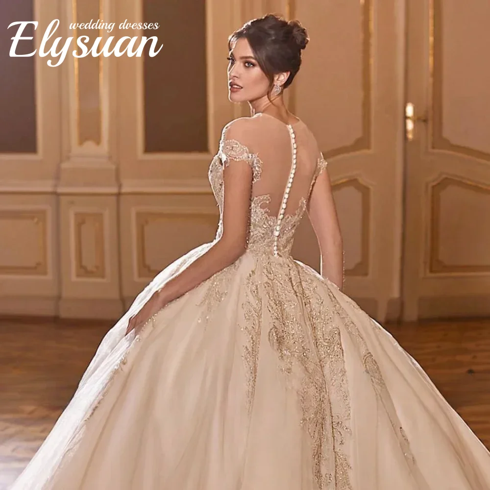 Gaun Pengantin Mewah Model Ball Gown, Elegan, Seksi, dengan Aplikasi Renda dan Manik-Manik, Berkualitas Tinggi, Gaya Putri