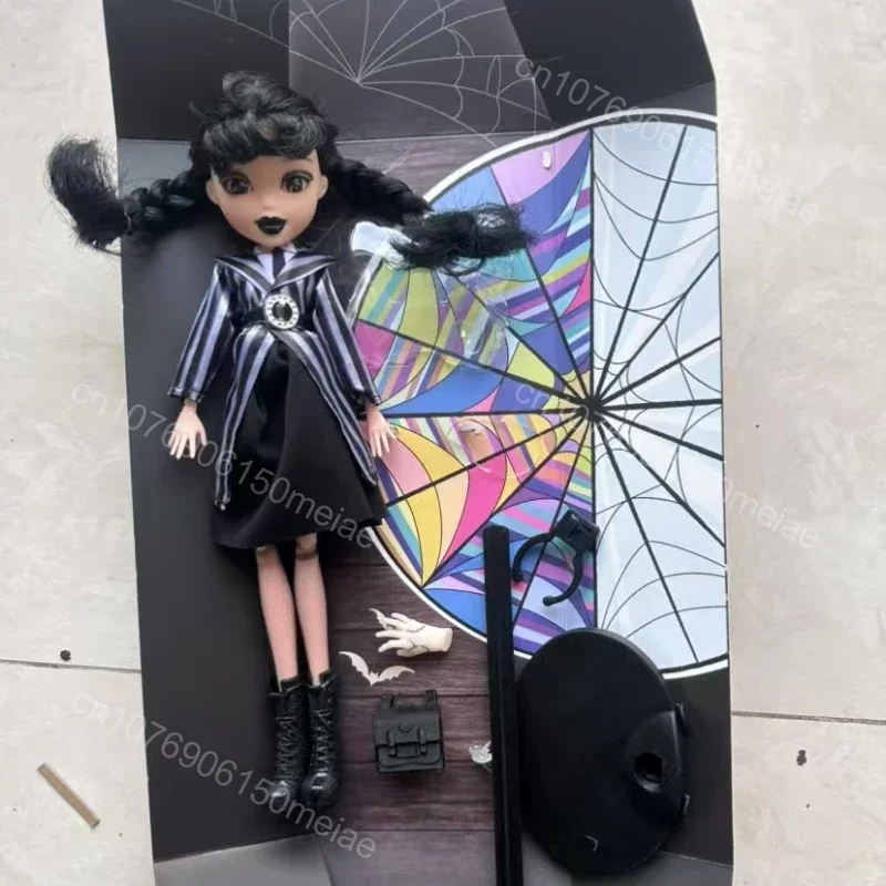 Quarta-feira addams figuras de ação dos desenhos animados novos brinquedos das crianças addams família boneca quarta-feira boneca decoração do quarto com suporte boneca