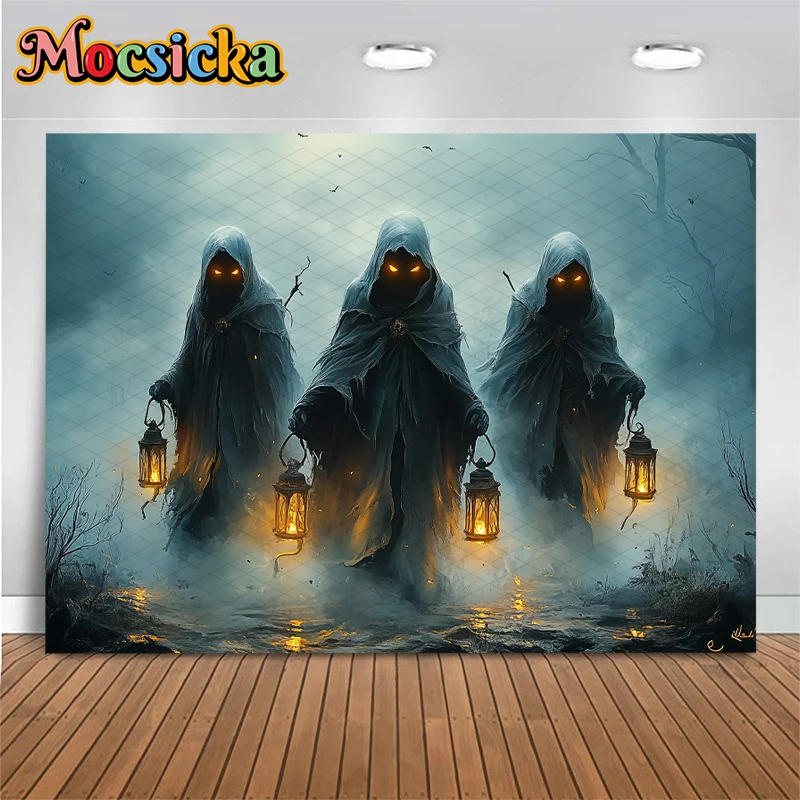 Mocsicka Halloween Photography Background Dark Terror Wizard Lamp Backdrop Wallpaper Outdoor Adult Party Decoration Photo Studio