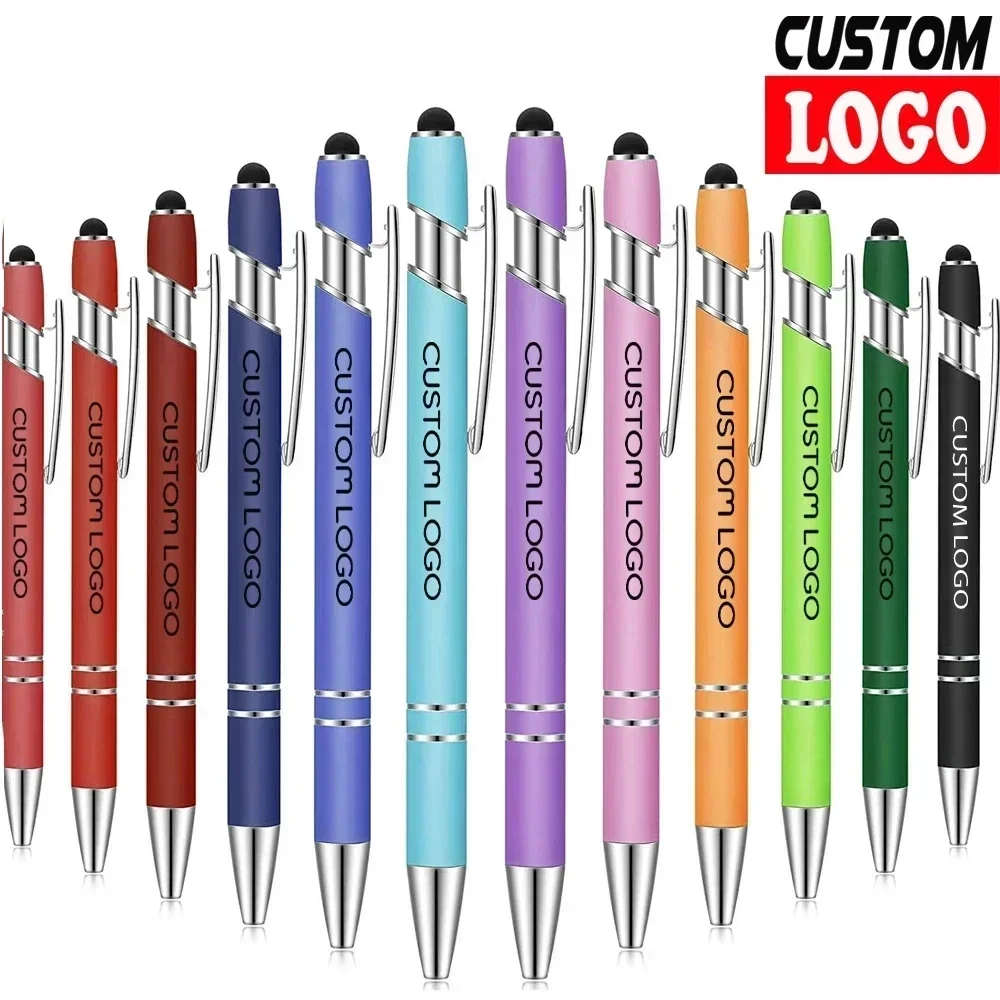 50Pcs Metal Ballpoint Pen Free Engraved Name Custom Logo Universal Drawing Touch Screen Stylus Pen School Office Supplies