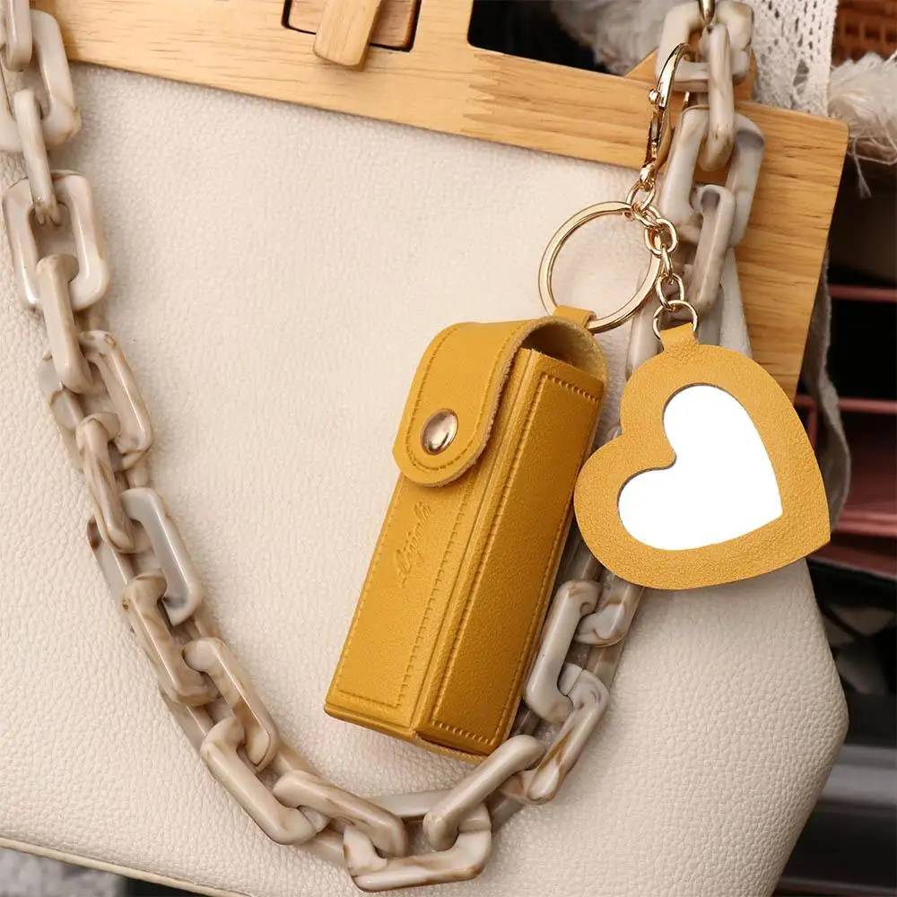 PU Leather Lipstick Bag Travel Portable Keychain Makeup Lipstick Holder Mini Fashion PU Organizer Girls