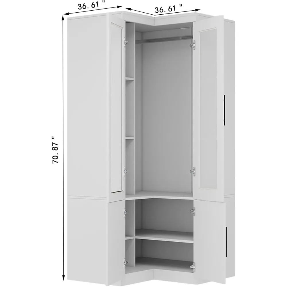 Armadio guardaroba in legno di grande capacità con spazio sospeso e ripiani per riporre i vestiti