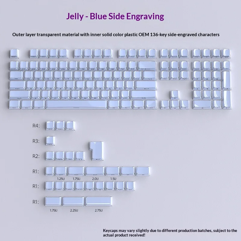 Jelly Blue Side Engraved Keycap 0EM Small Full Set 136 Key PC Transparent Magnetic Axis Keyboard