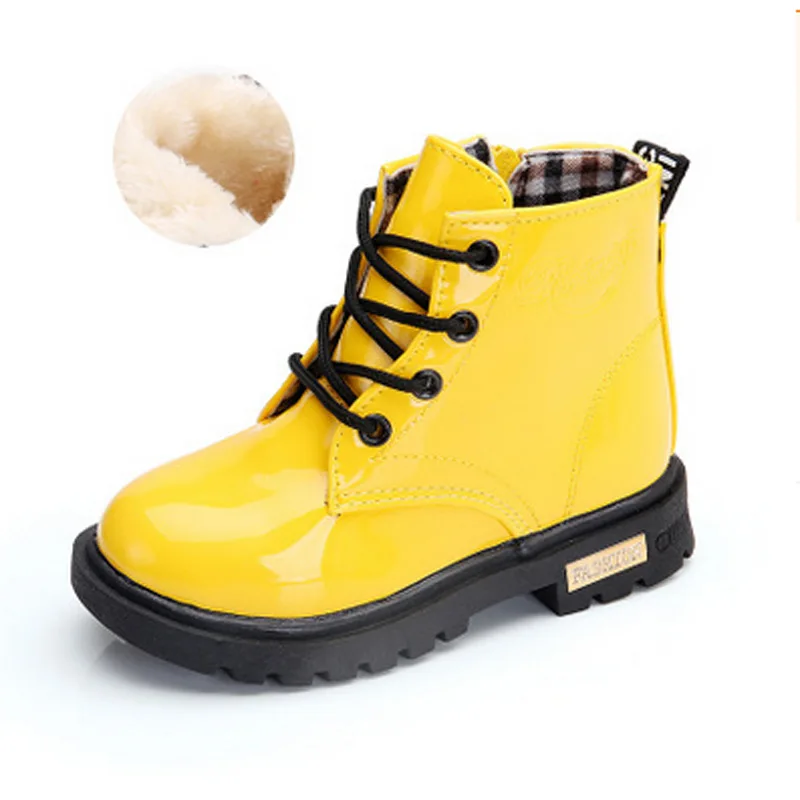 New Winter Children Warm Boots Patent Leather Shoes Waterproof Tide Boots Kids Shoes Baby Girls Boys Rubber Sneakers Snow Boots